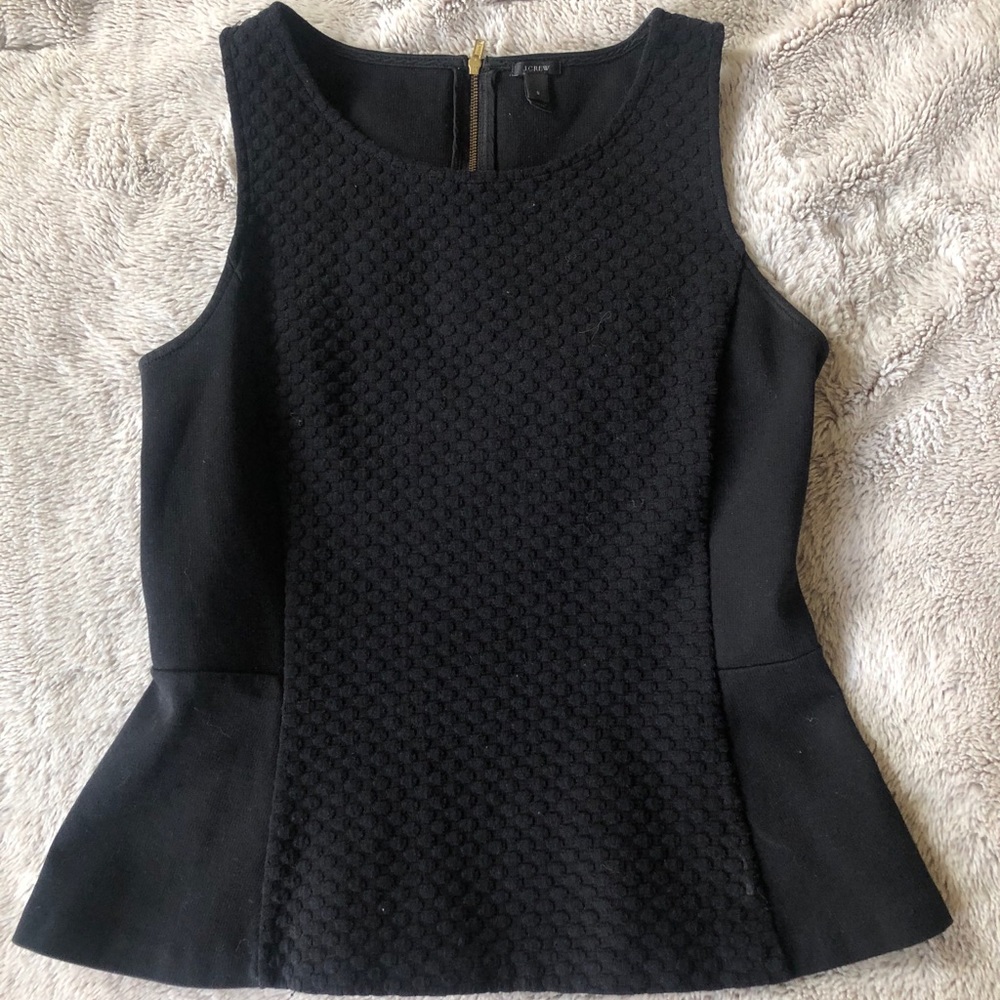 J CREW Black Textured Peplum Top with Gold Zipper